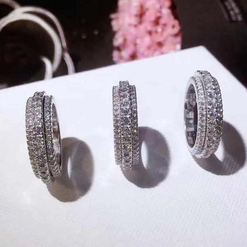 S925 Sterling Silver Micro Pave Diamond Eternity Rings for Women Bridal Engagement Wedding Ring Proposal Gift Jewelry