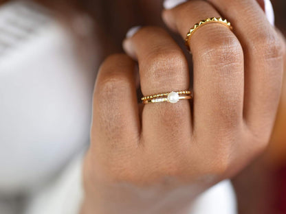 18K Gold Vermeil Delicate Tiny White Pearl Ring