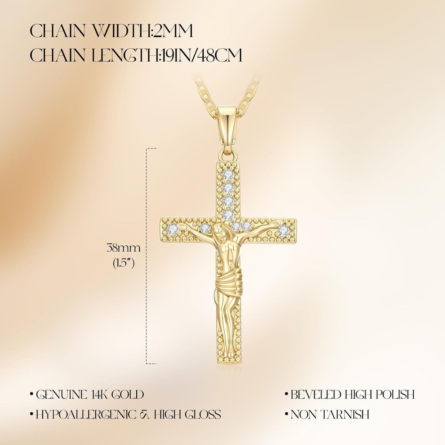 14K Gold Cross Necklaces for Women Crucifix Necklace Men Gold Cross Pendant Chain Jewlery 48Cm