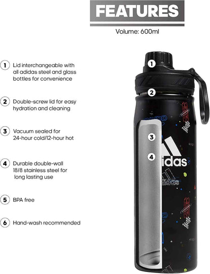 600 ML (20 Oz) Metal Water Bottle, Hot/Cold Double-Walled Insulated 18/8 Stainless Steel