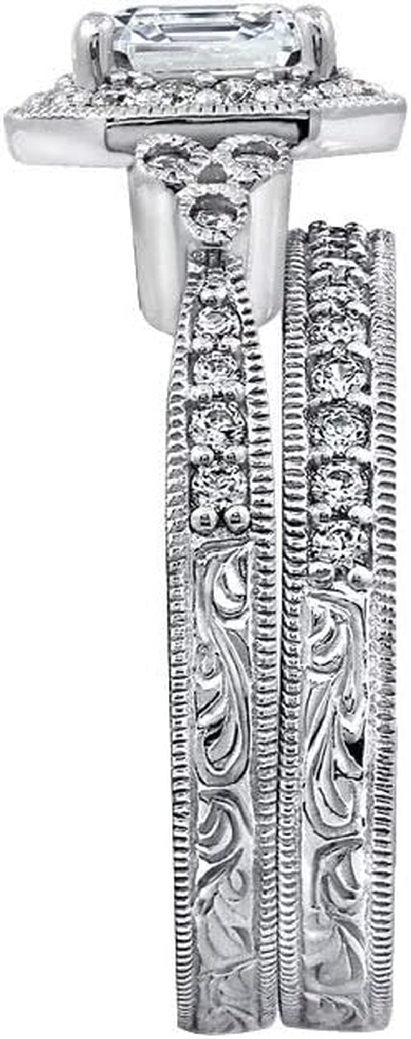 Platinum or Gold Plated Sterling Silver Antique Ring Set with Asscher-Cut Infinite Elements Cubic Zirconia (Previously Amazon Collection) - WORLD TIME VISITS