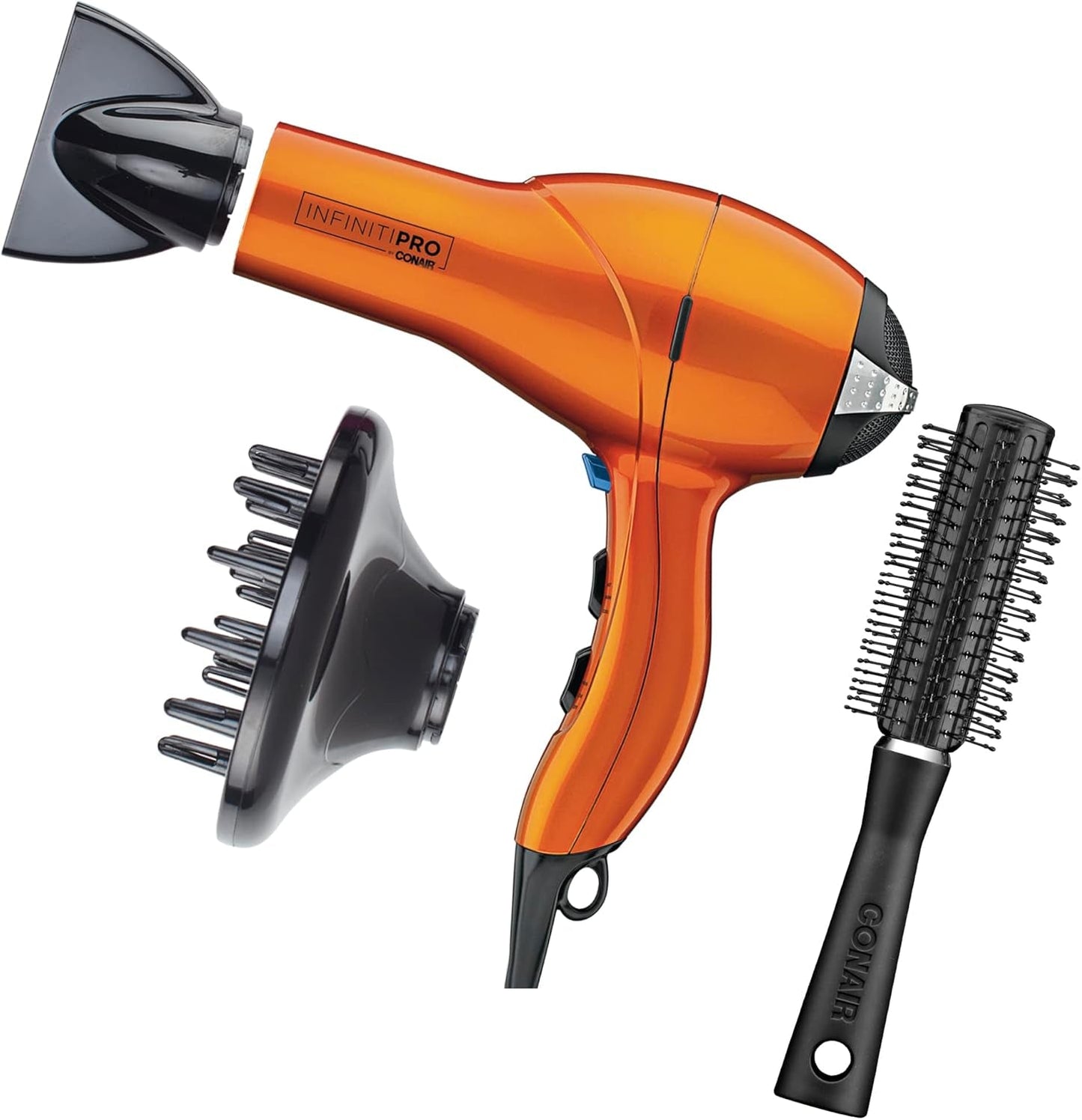 INFINITIPRO by  Hair Dryer with Diffuser | Salon Performance AC Motor Blow Dryer | Includes Diffuser, Concentrator and Bonus Blow-Out Brush | Orange | Packaging May Vary