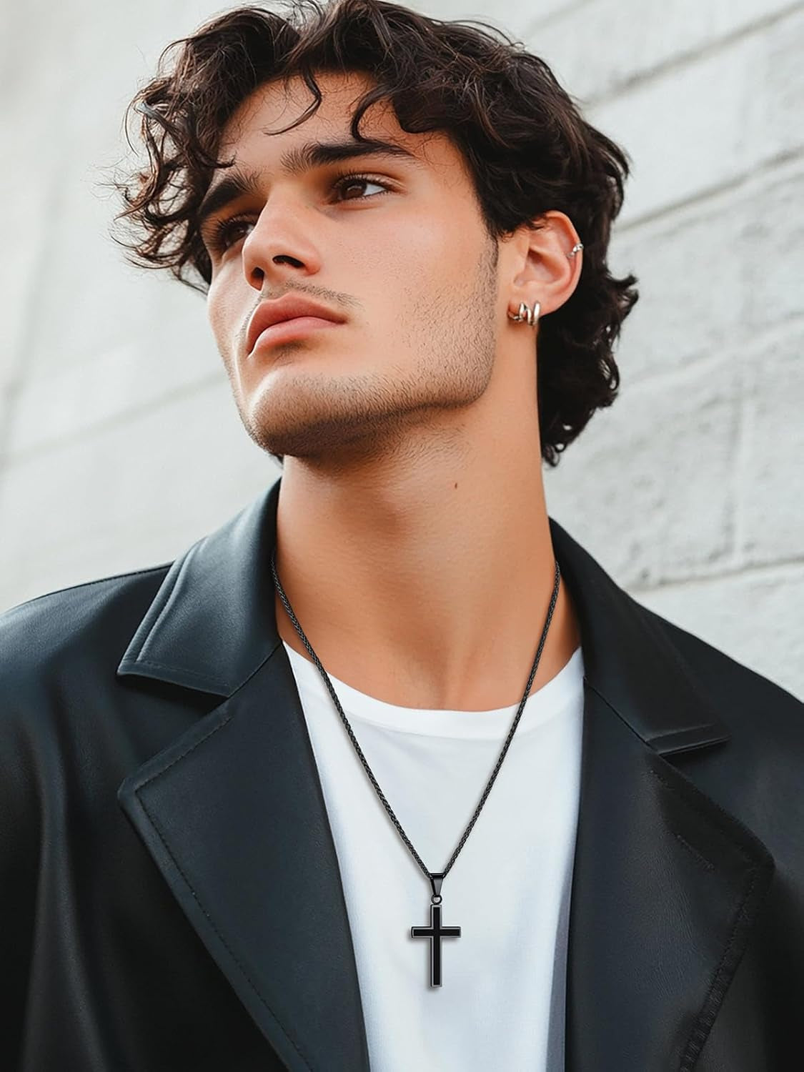 Cross Necklace for Men, Stainless Steel Silver Black Gold Mens Cross Necklace, 22-24 Inches