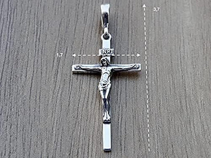Cross Sterling Silver 925 Solid Pendant INRI Crucifix Jesus Christ Religious Unisex Jewelry
