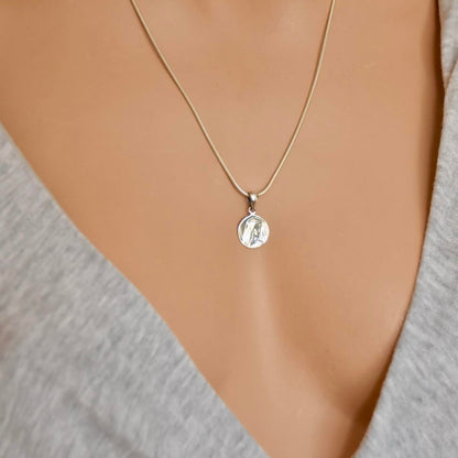 Small Mother of God Pendant Sterling Silver 925 Saint Mary Religious Necklace round Charm Jewelry