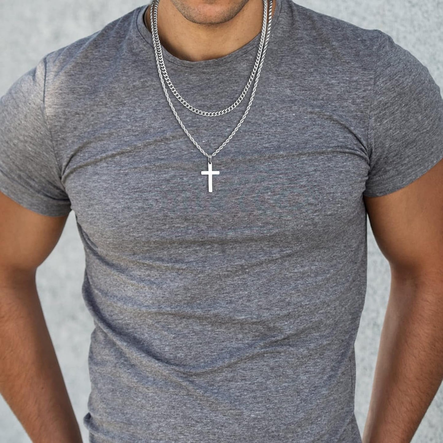 Valentines Gifts for Him Teen Boys - Cross Necklace for Men, Gold Black Silver Mens Cross Necklaces Stainless Steel Cross Pendant Necklace Simple Jewelry Gifts Cross Chain Necklaces for Men