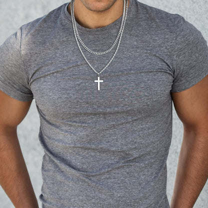 Valentines Gifts for Him Teen Boys - Cross Necklace for Men, Gold Black Silver Mens Cross Necklaces Stainless Steel Cross Pendant Necklace Simple Jewelry Gifts Cross Chain Necklaces for Men