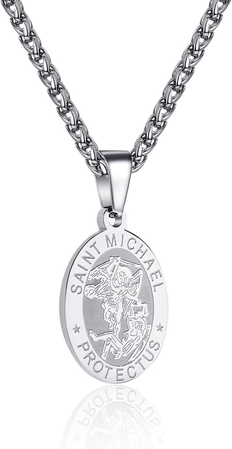 Saint Christopher/Joseph/Anthony/Jude/Michael Necklace Medal for Men Boys，St Christopher Pendant Medallion with Chain 24 Inches