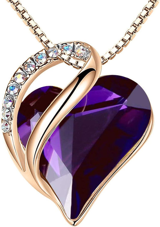 Rose Gold Plated Necklace for Women: Heart Shaped Birthstone/Healing Crystals Center, Dazzling Cubic Zirconia, Hypoallergenic Chain (18"+2"), Timeless Jewelry Gifts for Anniversaries and Birthdays - WORLD TIME VISITS