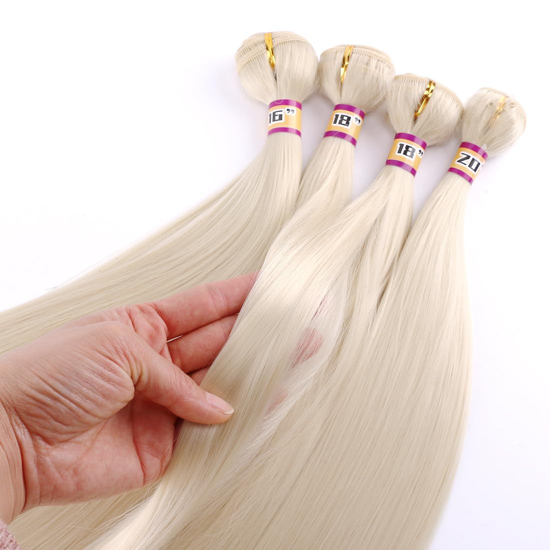 Silky Straight Synthetic Hair Weave 4 Hair Bundles Deals 16 18 18 20 Inches Color 613 Blonde Synthetic Hair Weft