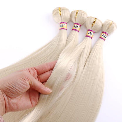 Silky Straight Synthetic Hair Weave 4 Hair Bundles Deals 16 18 18 20 Inches Color 613 Blonde Synthetic Hair Weft