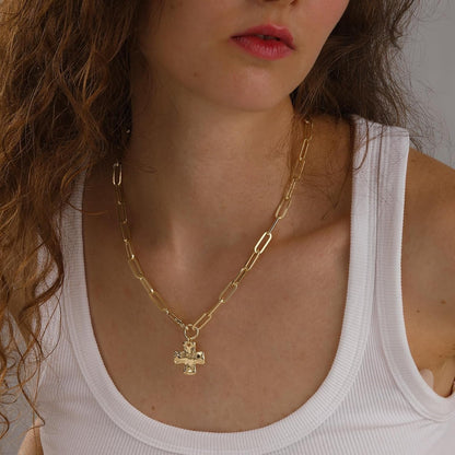 Chunky Cross Necklace for Women Trendy 14K Gold Silver Plated Statement Big Cross Pendant Paperclip Chain Charm Necklaces Religious Faith Easter Basket Stuffers Baptism Costume Jewelry Gift
