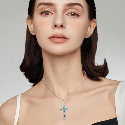 Religious Cross Pendant Necklace Sterling Silver Abalone Shell Cross Pendant Gifts for Women Men Jewelry - WORLD TIME VISITS