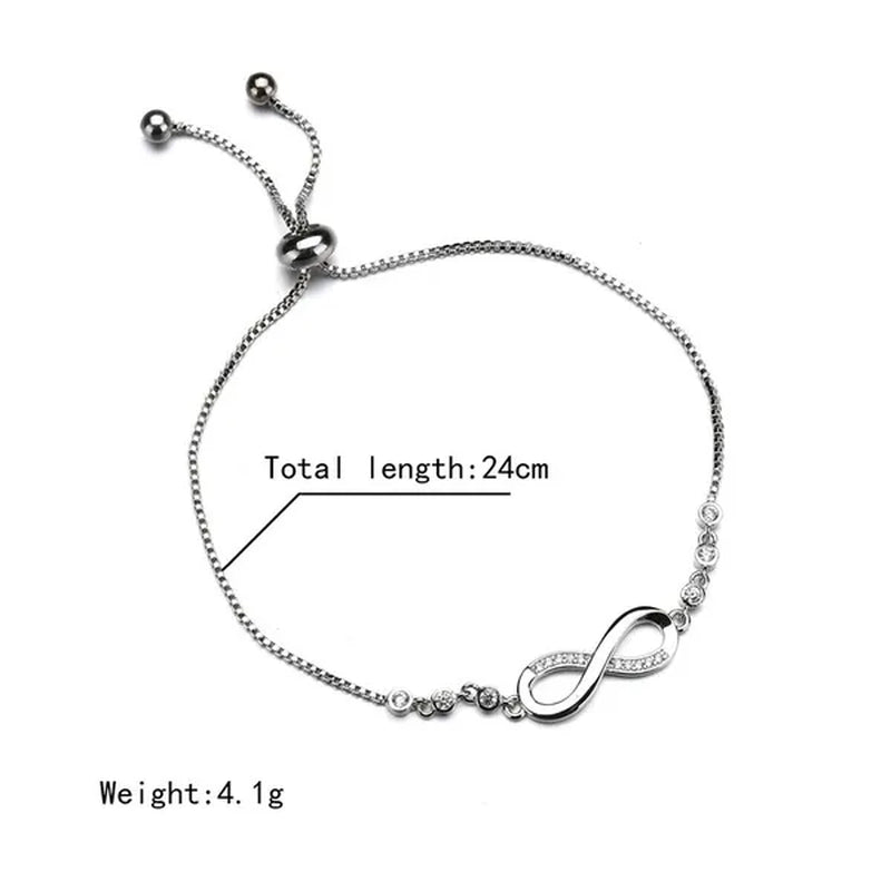 1Pc New Arrival 925 Sterling Silver Charm Bracelet Jewelry  Infinity Eight Crystal Diamond Link Chain Bracelet Ankle Bracelets for Women