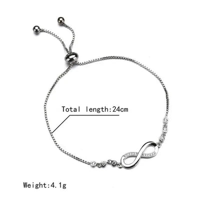 1Pc New Arrival 925 Sterling Silver Charm Bracelet Jewelry  Infinity Eight Crystal Diamond Link Chain Bracelet Ankle Bracelets for Women