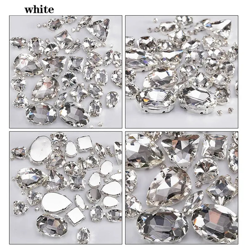 50PCS Mix Size Gold Champagne Glass Rhinestones for Clothing Loose Flatback Dress Stones Decorative Crystal Sew on Rhinestones - WORLD TIME VISITS