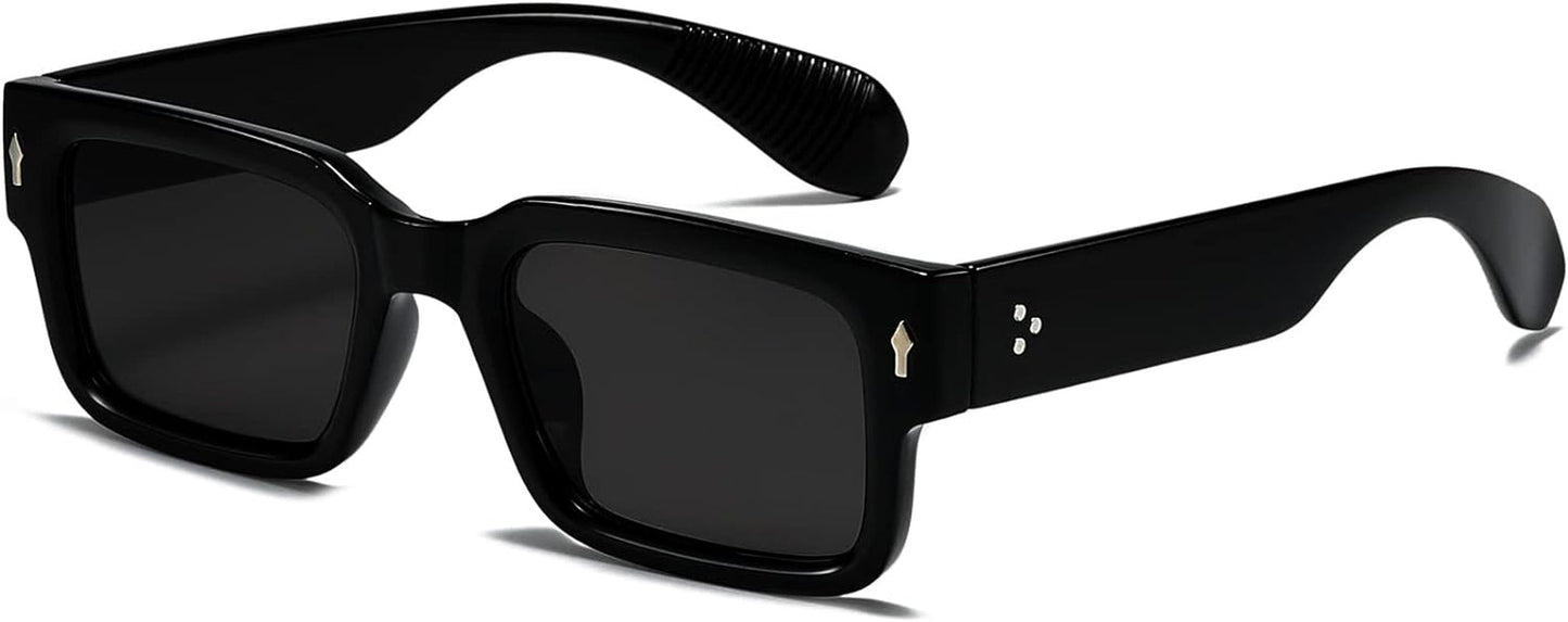 Square Frame Sunglasses for Women Men Trendy Chunky Rectangle Sun Glasses Black Shades UV400 Protection - WORLD TIME VISITS