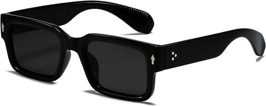 Square Frame Sunglasses for Women Men Trendy Chunky Rectangle Sun Glasses Black Shades UV400 Protection - WORLD TIME VISITS