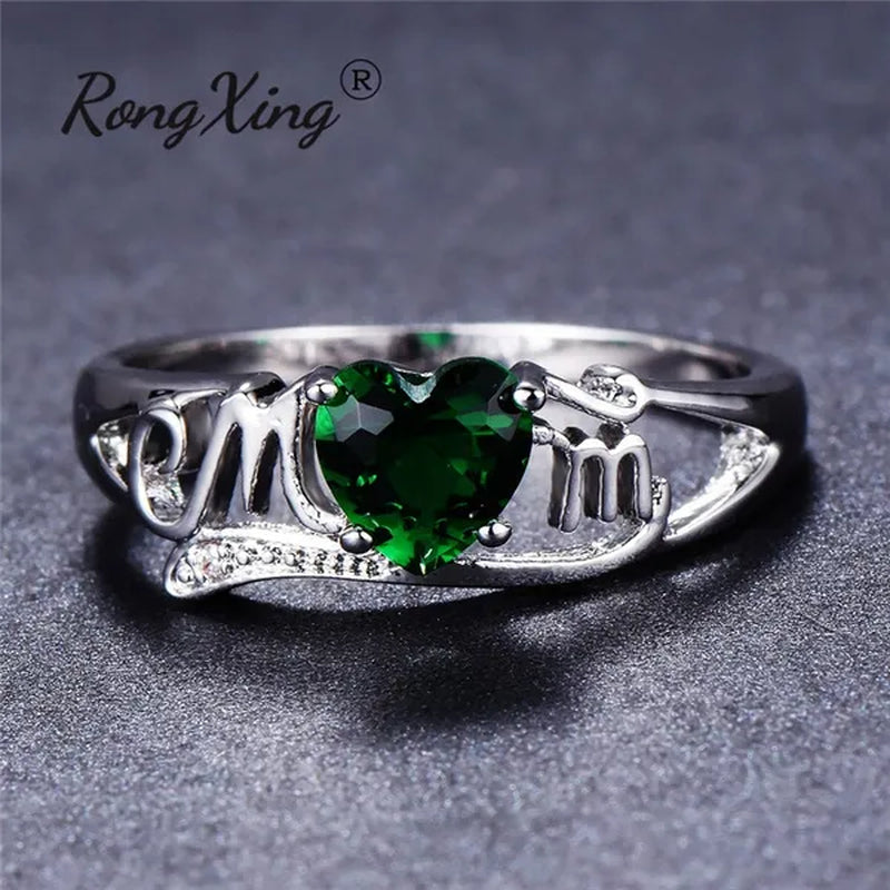 Love Mom 2ct Heart Shape Diamond/Amethyst/Emerald/Pink/Blue Sapphire/Black Diamond 925 Silver Ring Nana Ring Grandma Mum Jewelry Size 5-10