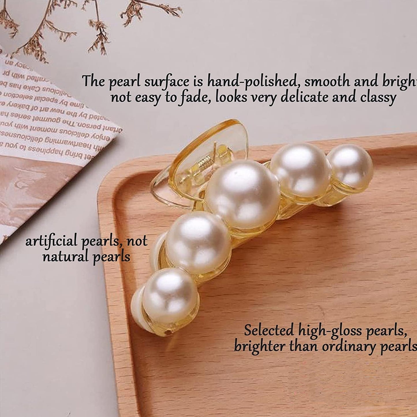 Pearl Hair Clips for Women Girl,4Pcs Large Small Hair Claw Clip Strong Hold,Big Banana Jaw Clip Barrettes Nonslip,Hair Accessories Set Birthday Wedding Gift for Thick Thin Curly Hair(4 Size)