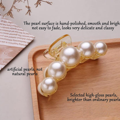 Pearl Hair Clips for Women Girl,4Pcs Large Small Hair Claw Clip Strong Hold,Big Banana Jaw Clip Barrettes Nonslip,Hair Accessories Set Birthday Wedding Gift for Thick Thin Curly Hair(4 Size)