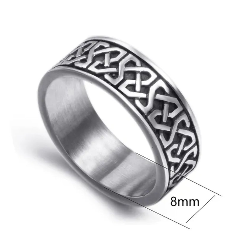 8mm Men's Boy's Stainless Steel Ring Band Celtic Knot Silver Black Biker jewelry Size 8-15