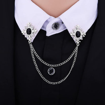 Cross Crystal Tassel Chain Brooch.Gold Silver Tassel Collar Pins Broochs Rhinestone Lapel Pin for Men Women Suit Accessories