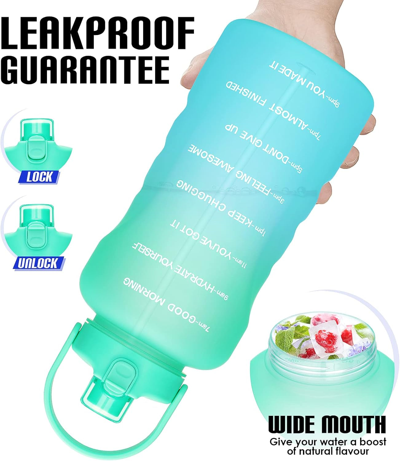 1 Gallon Water Bottles with Straw, 128 Oz / 3.8L Water Bottle BPA Free Innovative 2-IN-1 Lid Gym Bottle with Times to Drink Motivational, Large for Sports Fitness Camping Water Jug One Gallon