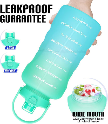 1 Gallon Water Bottles with Straw, 128 Oz / 3.8L Water Bottle BPA Free Innovative 2-IN-1 Lid Gym Bottle with Times to Drink Motivational, Large for Sports Fitness Camping Water Jug One Gallon