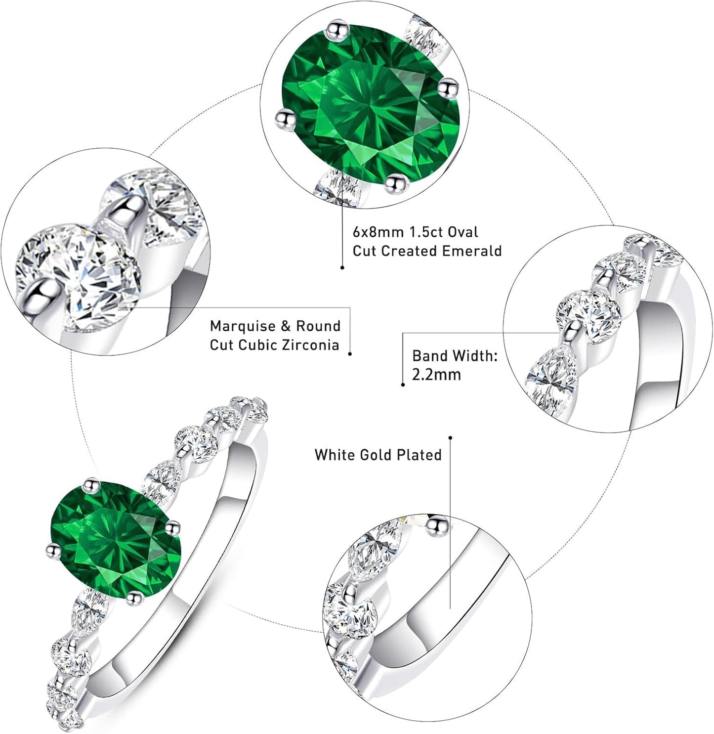 1.5Ct White Gold Plated Silver Engagement Ring for Women Oval Cut Cubic Zirconic Engagement Ring CZ Wedding Ring for Women Promise Rings Band Width 2.2Mm Size 5-9