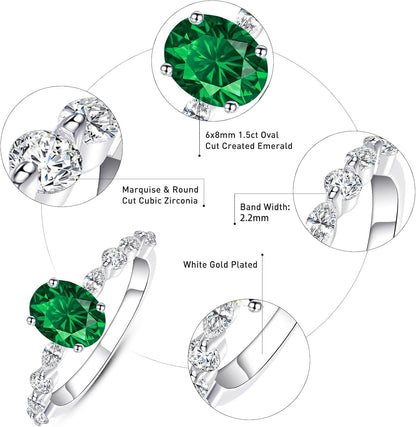 1.5Ct White Gold Plated Silver Engagement Ring for Women Oval Cut Cubic Zirconic Engagement Ring CZ Wedding Ring for Women Promise Rings Band Width 2.2Mm Size 5-9
