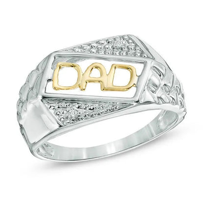 Men's White Sapphire Gemstones "DAD" Ring in 925 Sterling Silver Ring