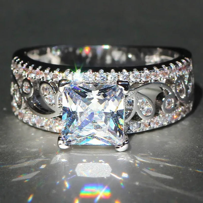 Elegant Silver Yellow Diamond Birthstone Gemstones Engagement Wedding Anniversary Ring Size 6 7 8 9 10