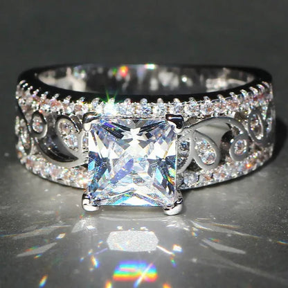 Elegant Silver Yellow Diamond Birthstone Gemstones Engagement Wedding Anniversary Ring Size 6 7 8 9 10