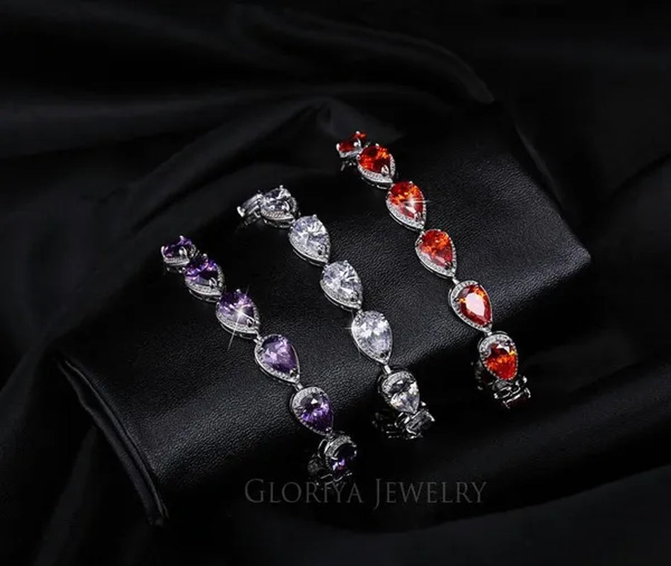 Gloriya Fashion Brand Dazzling Wedding Jewelry for Luxury Pear Cut CZ Zirconia Setting White Gold Plated Woman Party Bracelets Bangles（Size :18 Cm + 3 Cm）