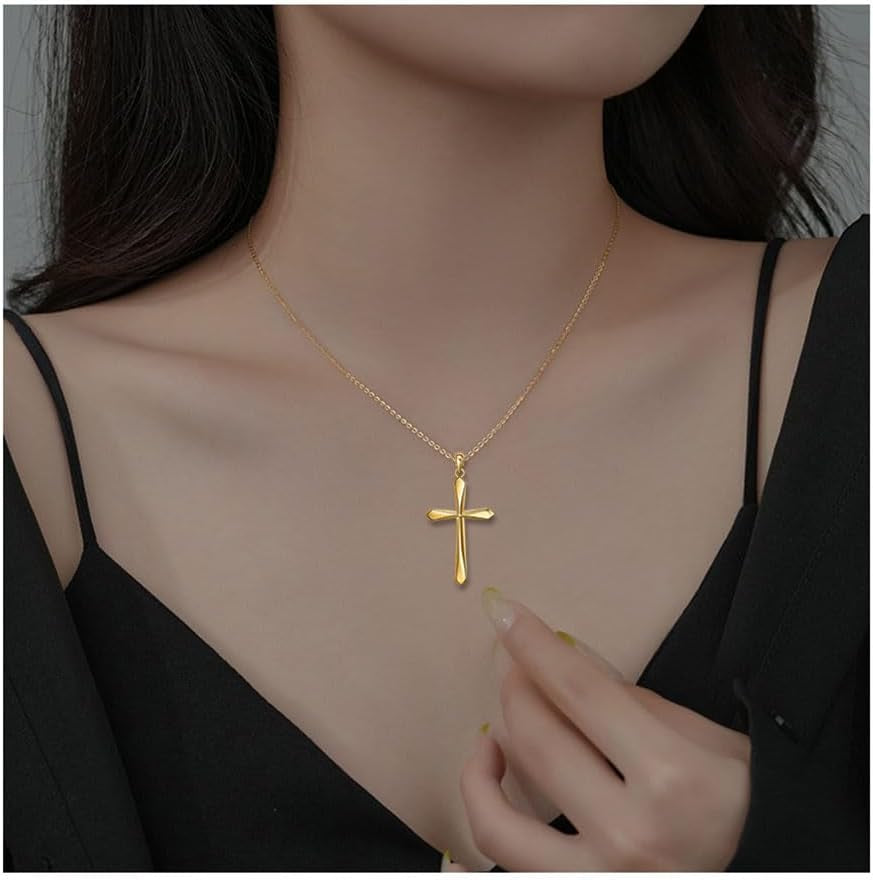 925 Sterling Silver Cross Pendant Necklace, Simple Cross Jewelry Gift for Women