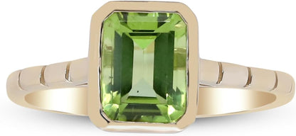 14K Yellow Gold Genuine Peridot Ring for Women - WORLD TIME VISITS