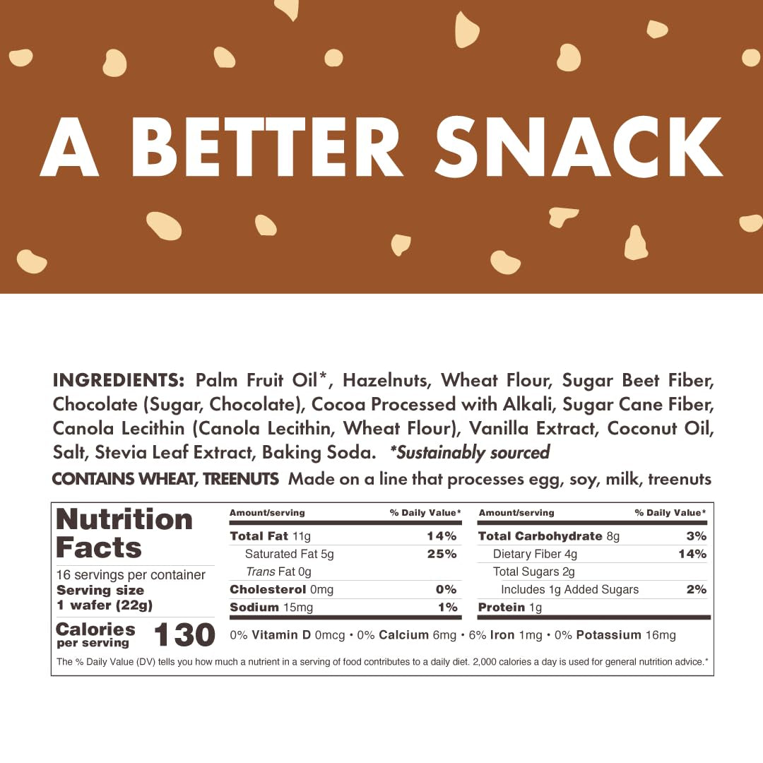 Chocolate Hazelnut Wafer Cookies - Keto - Non-Gmo - Healthy Snacks - Low Carb & Low Sugar (2G) - Low Calorie - Vegan - 16 Count