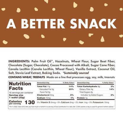 Chocolate Hazelnut Wafer Cookies - Keto - Non-Gmo - Healthy Snacks - Low Carb & Low Sugar (2G) - Low Calorie - Vegan - 16 Count