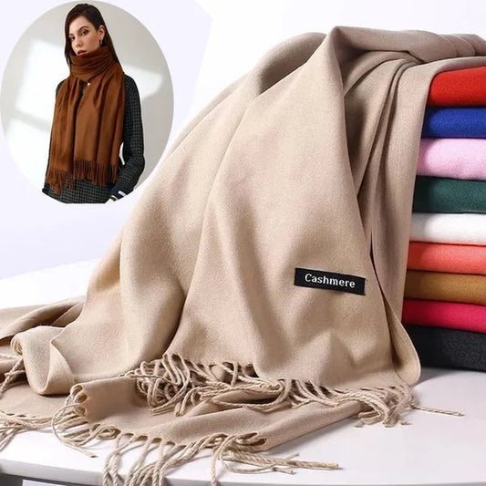 Women Cashmere Wool Scarf Wraps Warm Blanket Scarves Women Solid Color Cashmere Scarves with Tassel Poncho Cashmere Scarfs