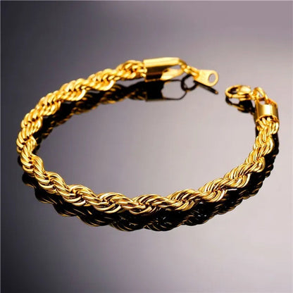 Cool Men Rope Chain Bracelet 6MM 8.3 Inches - 3 Colors Black, Silver, Gold