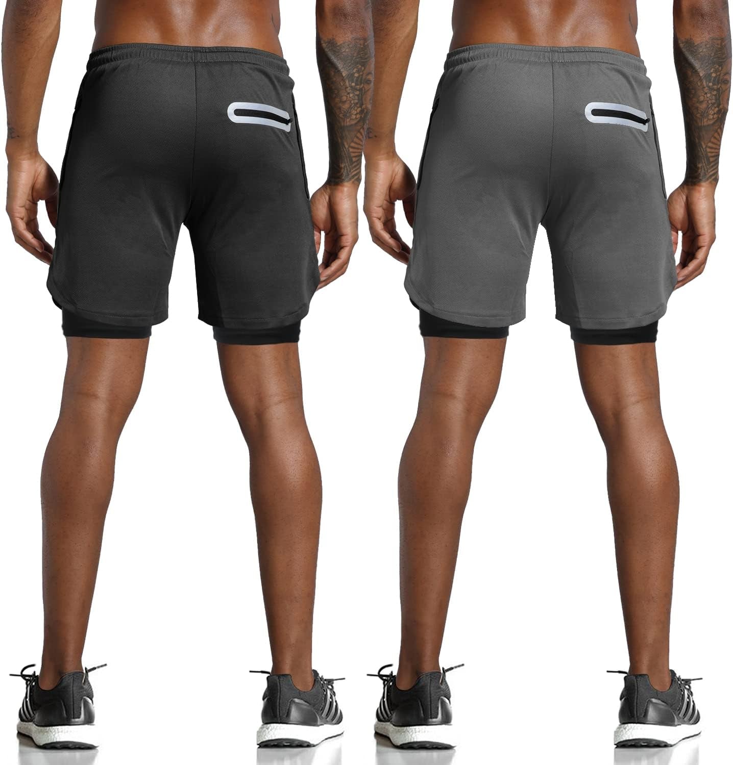 Men'S 2 in 1 Workout Running Shorts Lightweight Training Yoga Gym 7" Short with Zipper Pockets