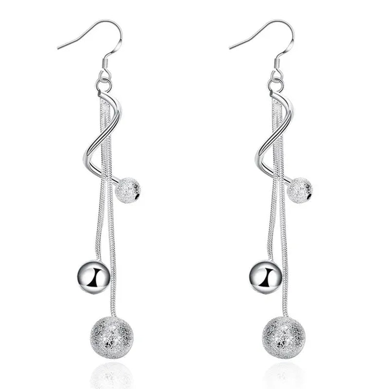 Elegant Women's 925 Sterling Silver Tassel Beads Long Drop Earrings Couple Gifts Wedding Party Jewelry Gifts