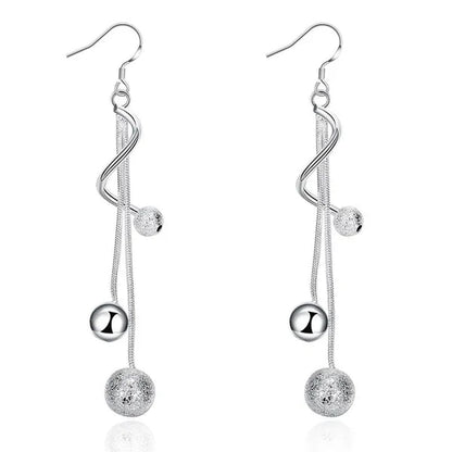 Elegant Women's 925 Sterling Silver Tassel Beads Long Drop Earrings Couple Gifts Wedding Party Jewelry Gifts