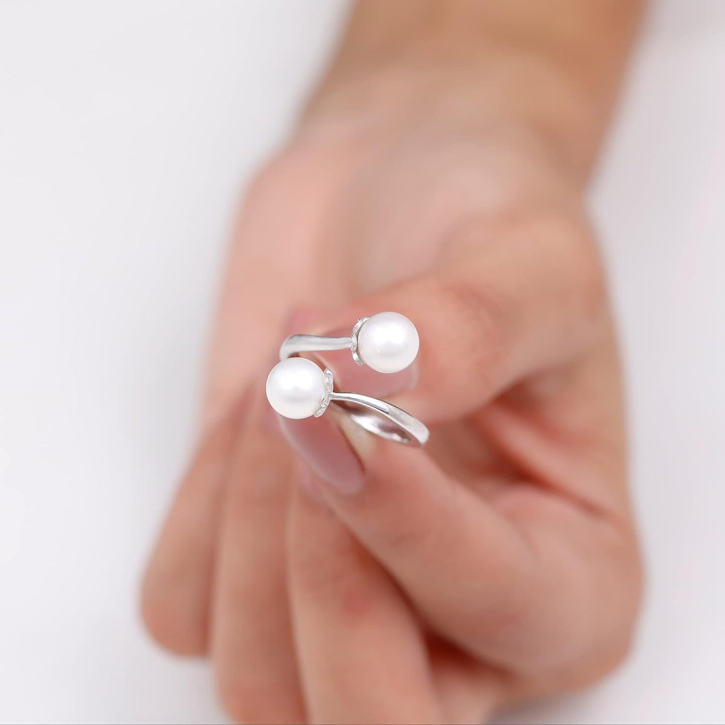 Real Freshwater Pearl Toi Et Moi Wrap Style Cocktail Ring, 7 MM, AAA Quality, June Birthstone Jewelry for Women