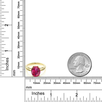 14K Yellow Gold 10X8MM Oval Gemstone Birthstone and White Diamond Engagement Ring | Wedding Anniversary Promise Gold Ring for Women | Size 5,6,7,8,9