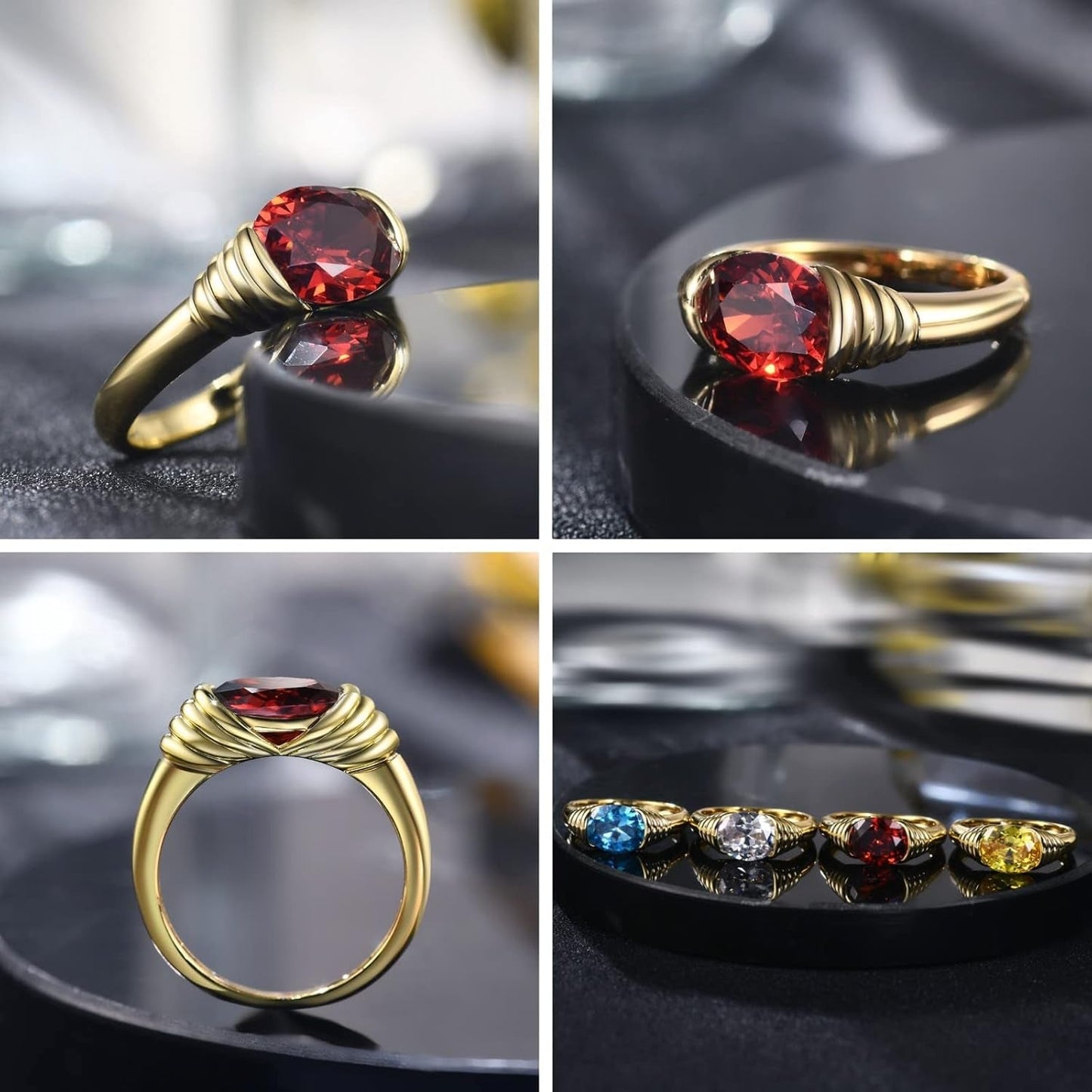 Gold Ring for Women Trendy Gemstone Chunky Ring 18K Gold Plated Band Ring Signet Statement Ring