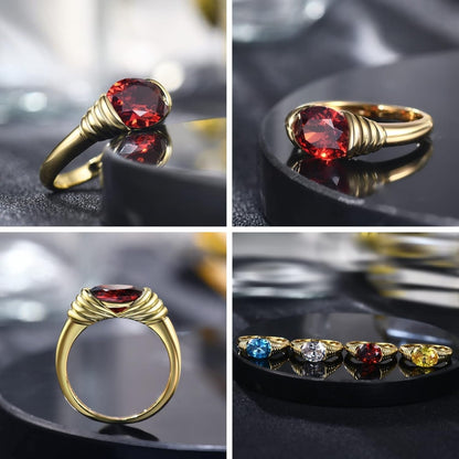 Gold Ring for Women Trendy Gemstone Chunky Ring 18K Gold Plated Band Ring Signet Statement Ring