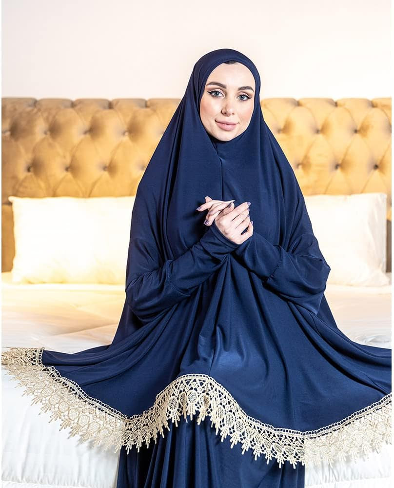 Women'S Prayer Dress 2 Pieces Lycra Solid Color plus Long Sleeve | One-Size | Hijab Abaya Suit