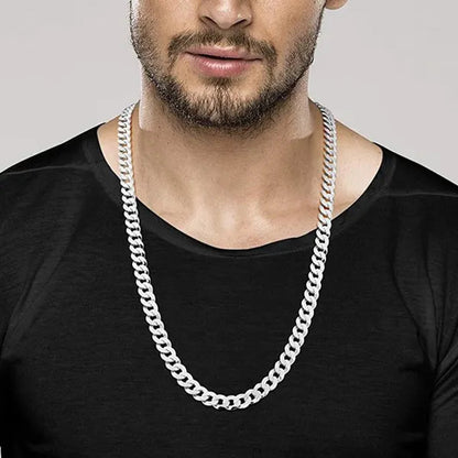 Solid 925 Sterling Silver Italian 7mm Solid Diamond-Cut Cuban Link Curb Chain Necklace for Men